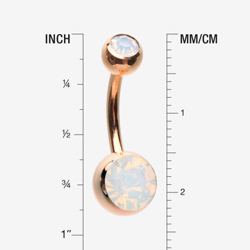 Detail View 1 of Rose Gold Opalite Double Gem Ball Steel Belly Button Ring-White